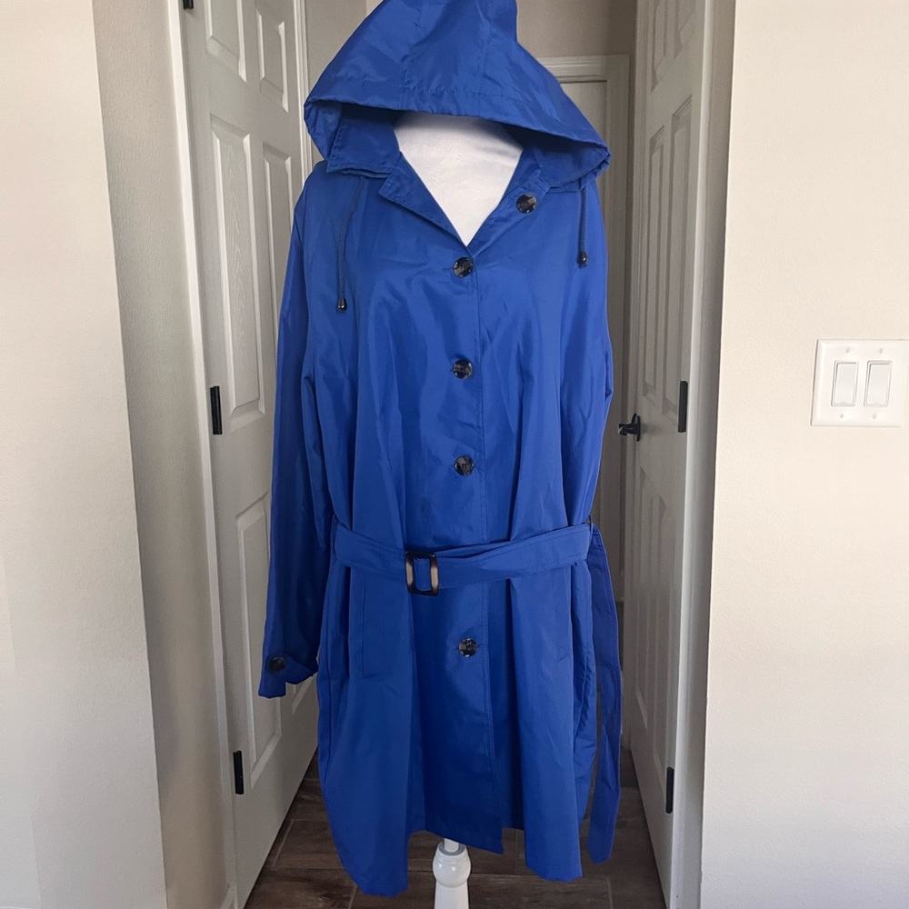 Capelli of New York Royal Blue Hooded Trench Coat. XL